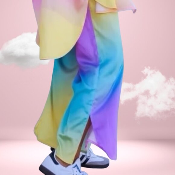 Pastal Rainbow Satin Wide Leg Pants - Picture 2 of 9